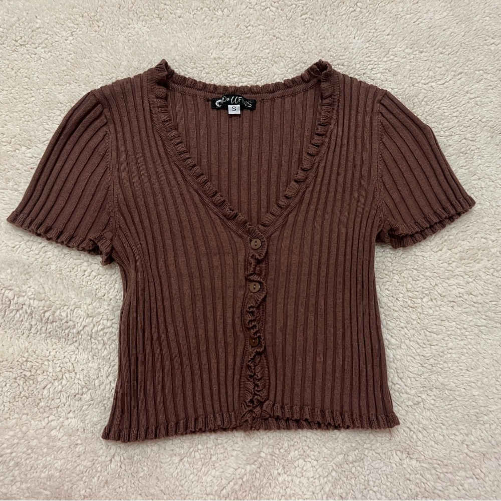 Brown Button Down Tee